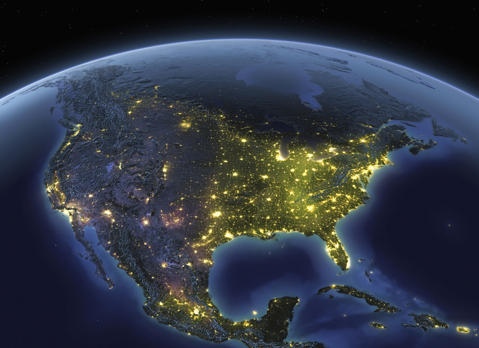 Picture of the United States with lights